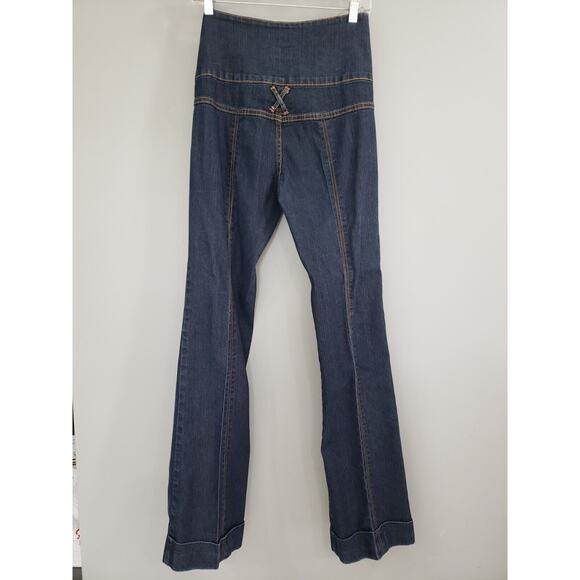 RARE Vintage y2k flare jeans juniors Early 2000s ULTRA HIGH RISE no butt pockets - Picture 4 of 4
